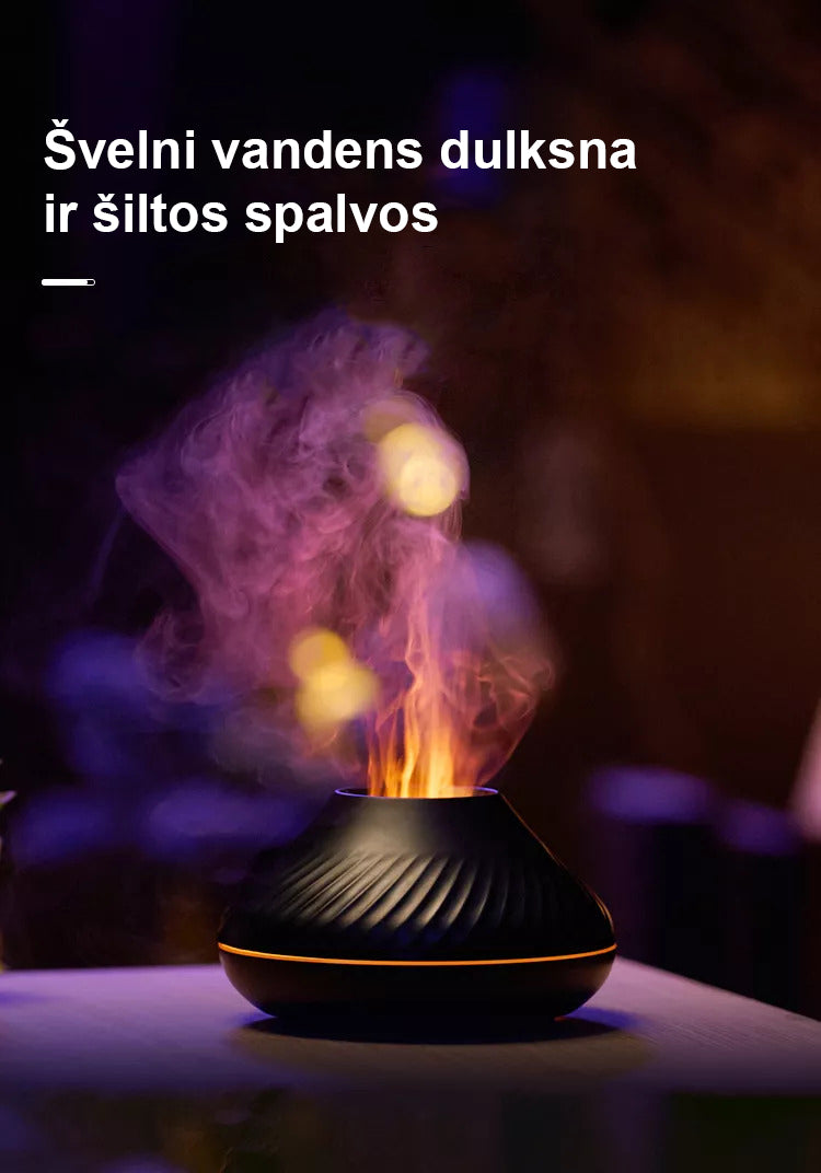 Aromatinis difuzorius oro drėkintuvas 3in1 - Vulkanas su liepsnos efektu + 3 eteriniai aliejai