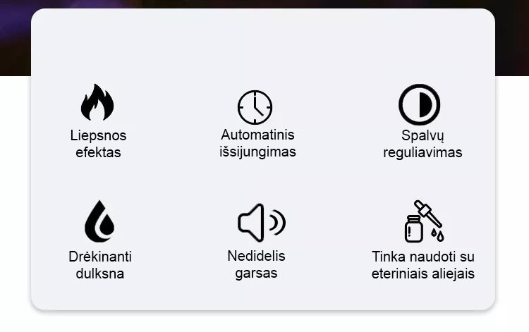 Aromatinis difuzorius oro drėkintuvas 3in1 - Vulkanas su liepsnos efektu + 3 eteriniai aliejai