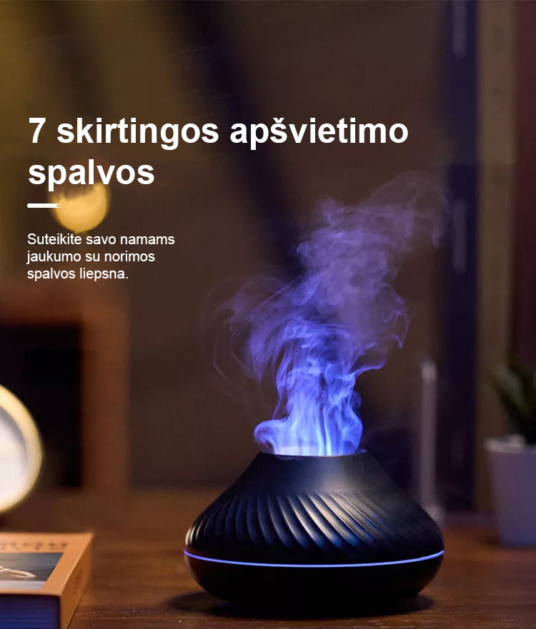 Aromatinis difuzorius oro drėkintuvas 3in1 - Vulkanas su liepsnos efektu + 3 eteriniai aliejai