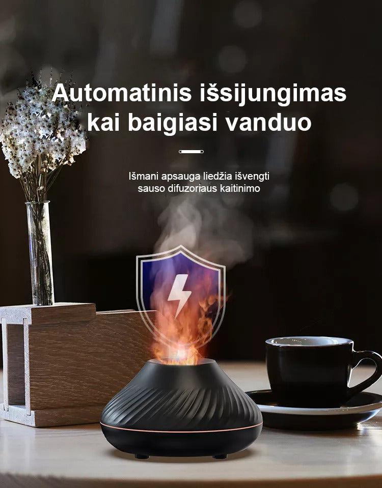 Aromatinis difuzorius oro drėkintuvas 3in1 - Vulkanas su liepsnos efektu + 3 eteriniai aliejai