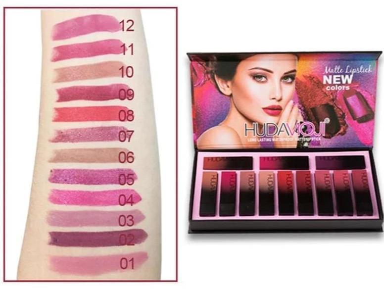 12 vnt. lūpų dažų rinkinys - tobuli atspalviai bet kokiam makiažui.