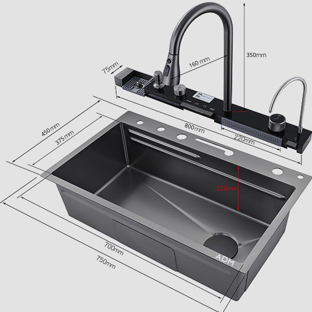 IŠMANIOS VIRTUVĖS PLAUTUVĖS KOMPLEKTAS SU SKAITMENINIU EKRANU IR IŠTRAUKIAMU MAIŠYTUVU