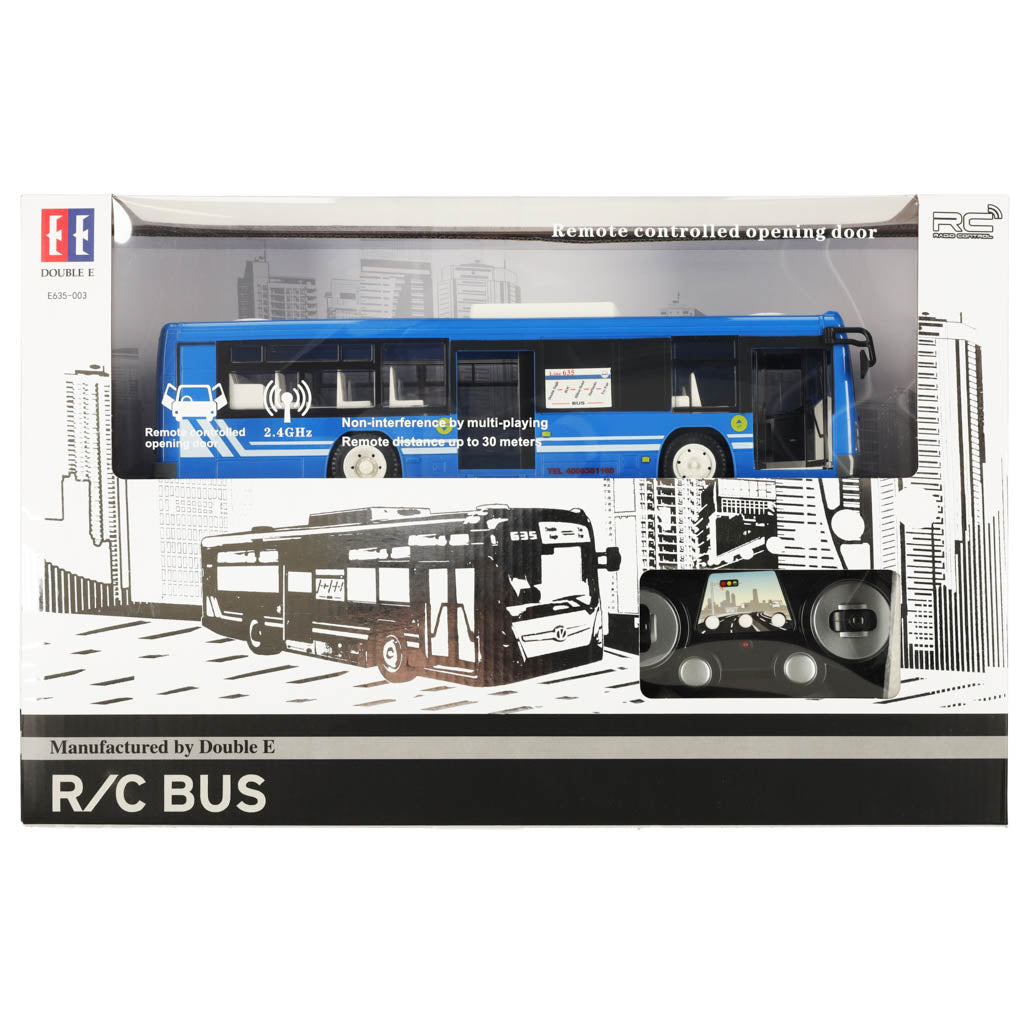 Nuotoliniu būdu valdomas RC autobusas su durimis mėlynos spalvos