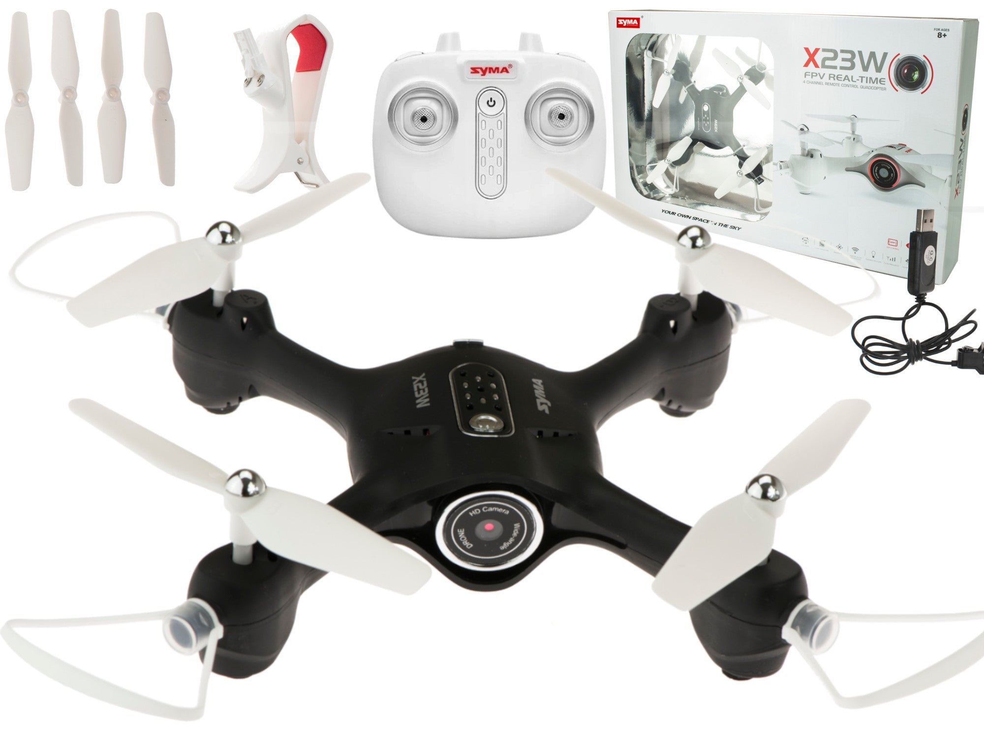 "Syma X23W" 2.4GHz 4CH FPV Wi-Fi RC dronas juodas