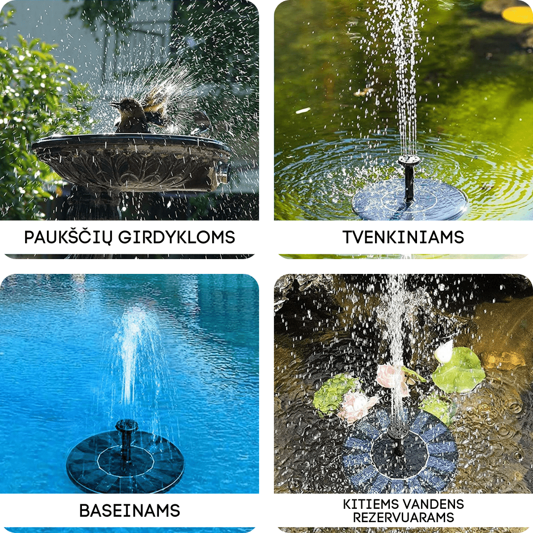 Fontanas su saulės baterija + antgalių rinkinys+modernu.lt